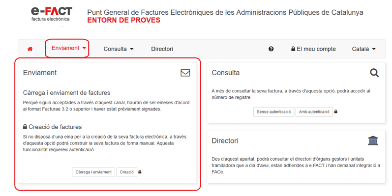 Opció d'enviament dintre e-FACT